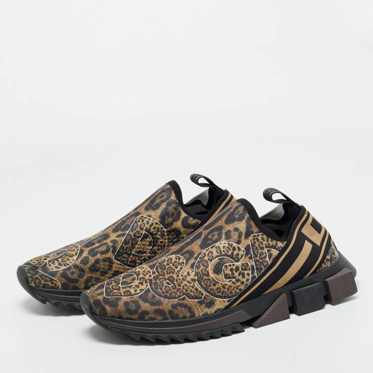 Pre Owned Dolce & Gabbana Gold/Black Knit Fabric Sorrento Slip On Sneakers Size 43