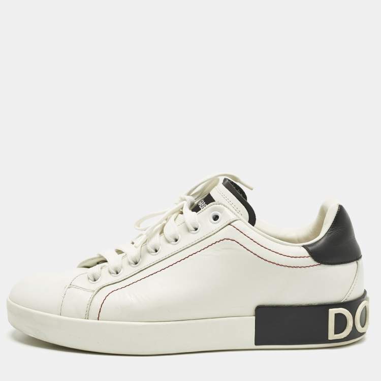 Pre Owned Dolce & Gabbana White/Black Leather Portofino Sneakers Size 41.5