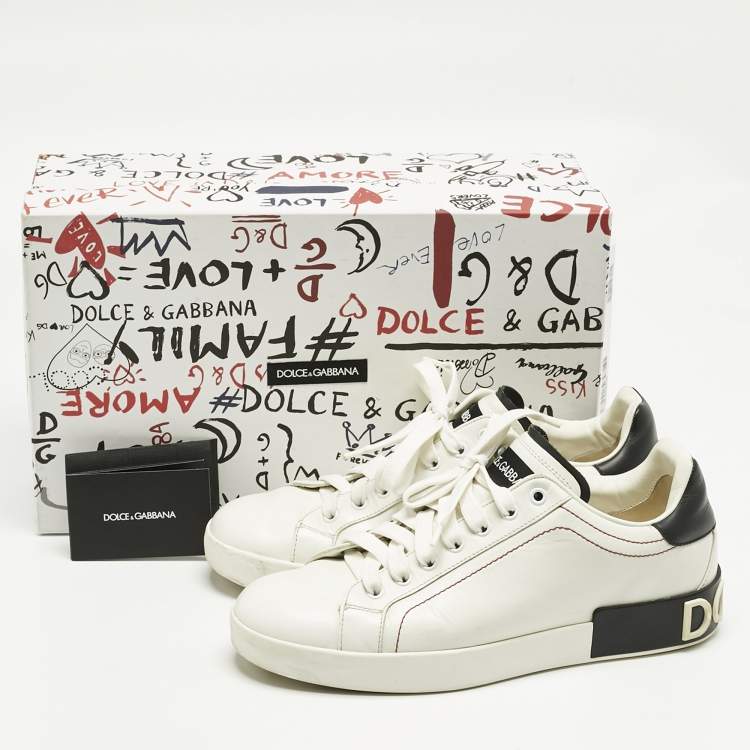 Pre Owned Dolce & Gabbana White/Black Leather Portofino Sneakers Size 41.5