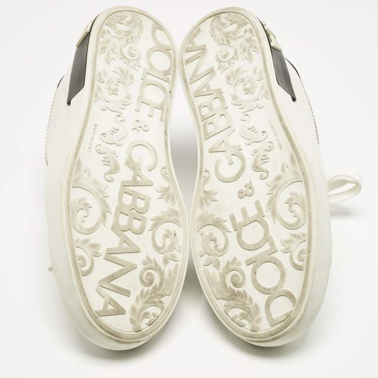 Pre Owned Dolce & Gabbana White/Black Leather Portofino Sneakers Size 41.5
