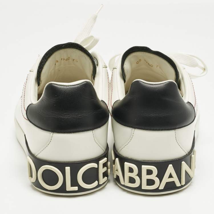 Pre Owned Dolce & Gabbana White/Black Leather Portofino Sneakers Size 41.5