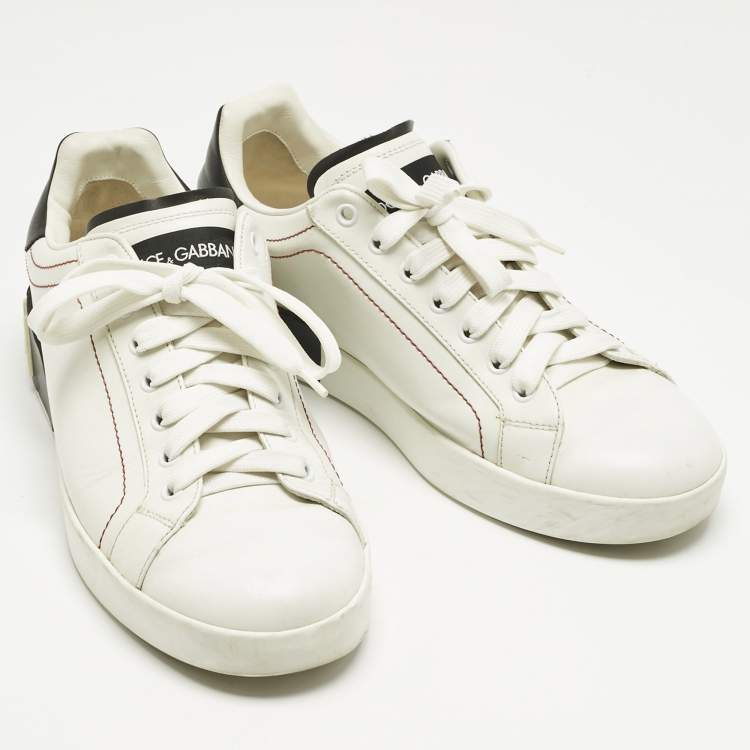 Pre Owned Dolce & Gabbana White/Black Leather Portofino Sneakers Size 41.5