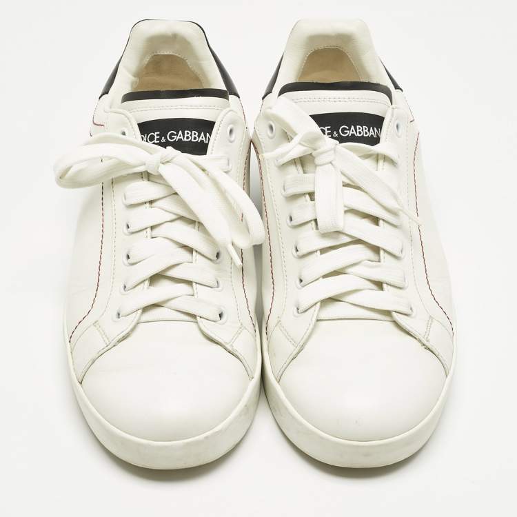 Pre Owned Dolce & Gabbana White/Black Leather Portofino Sneakers Size 41.5