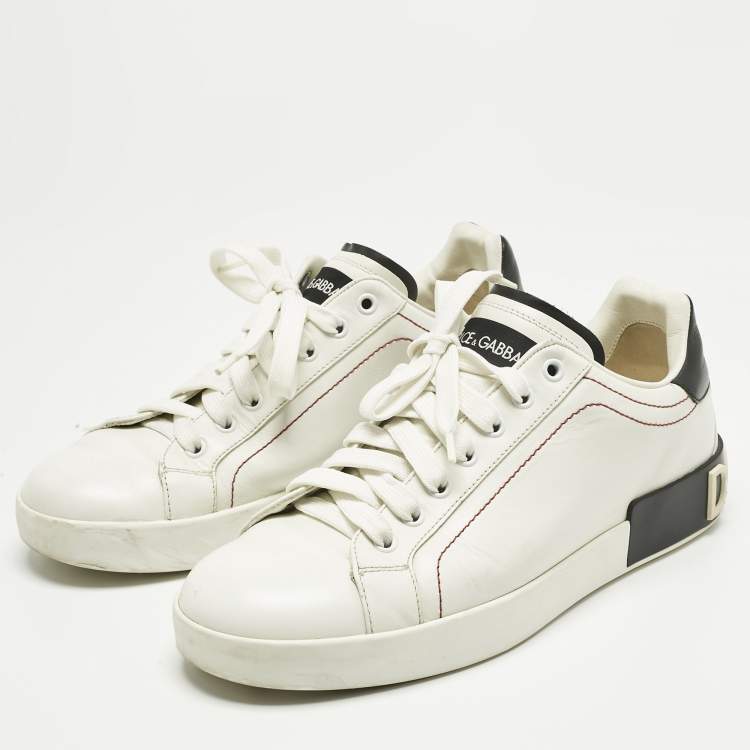 Pre Owned Dolce & Gabbana White/Black Leather Portofino Sneakers Size 41.5