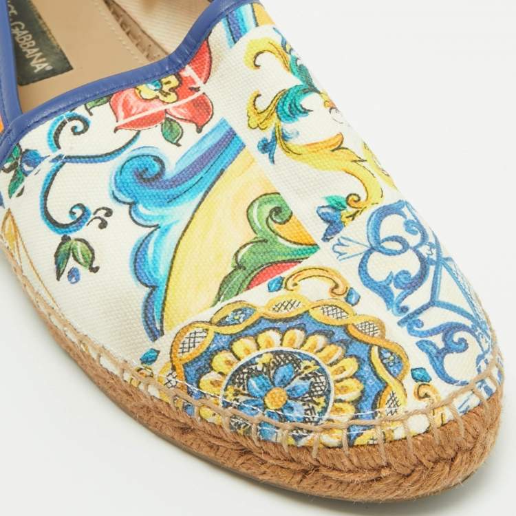 Pre Owned Dolce & Gabbana Multicolor Majolica Print Canvas Slip On Espadrilles Size 45