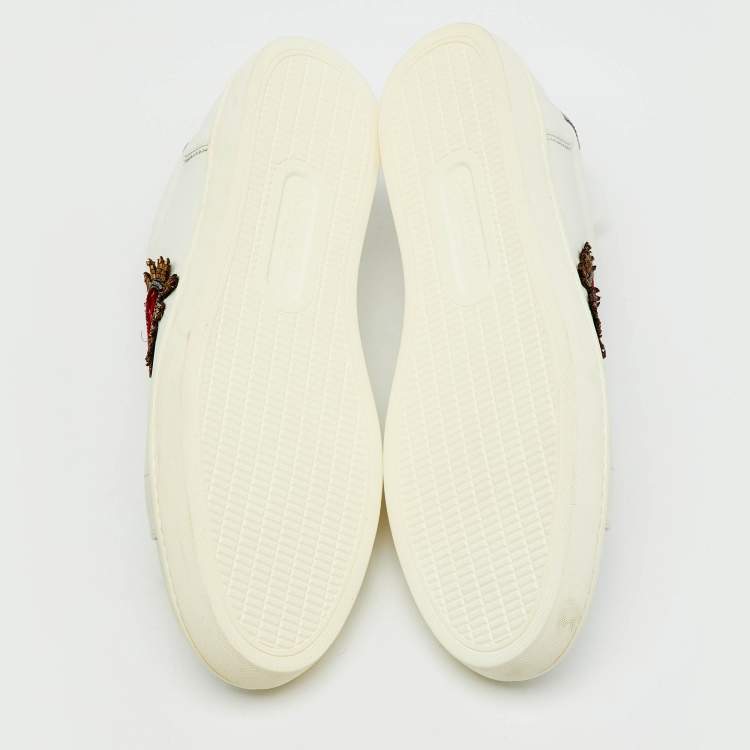 Pre Owned Dolce & Gabbana White Leather Embellished Heart Portofino Sneakers Size 45
