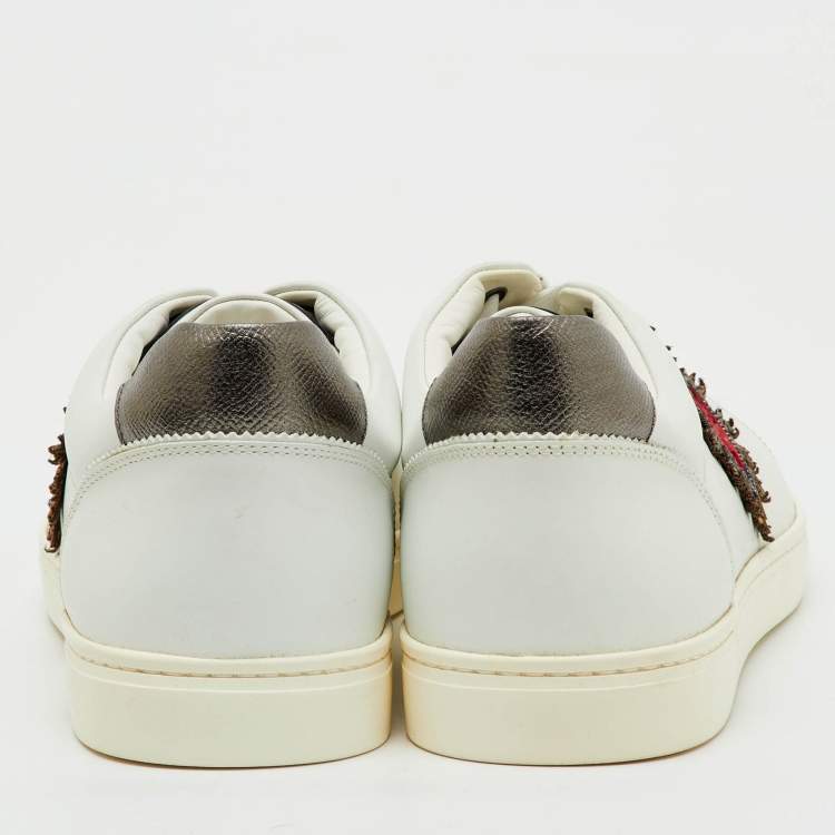 Pre Owned Dolce & Gabbana White Leather Embellished Heart Portofino Sneakers Size 45