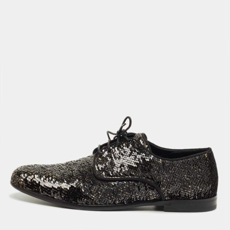 Pre Owned Dolce & Gabbana Black/Gold Sequin Derby Size 42