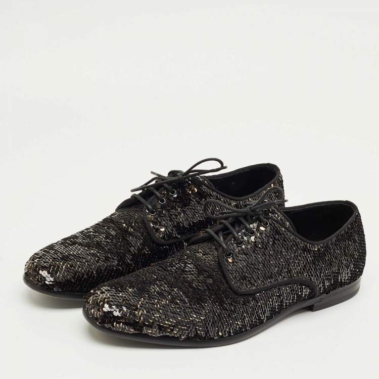 Pre Owned Dolce & Gabbana Black/Gold Sequin Derby Size 42
