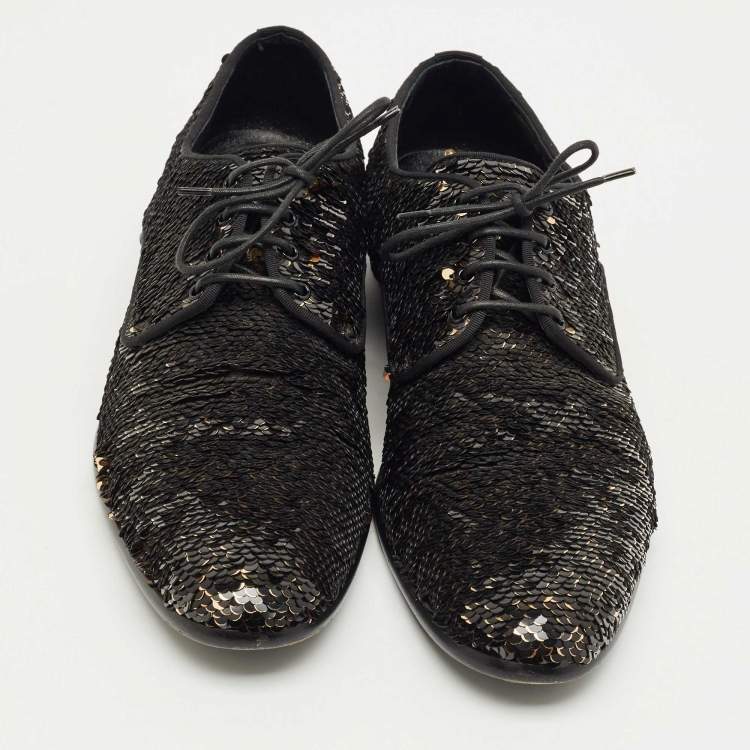 Pre Owned Dolce & Gabbana Black/Gold Sequin Derby Size 42