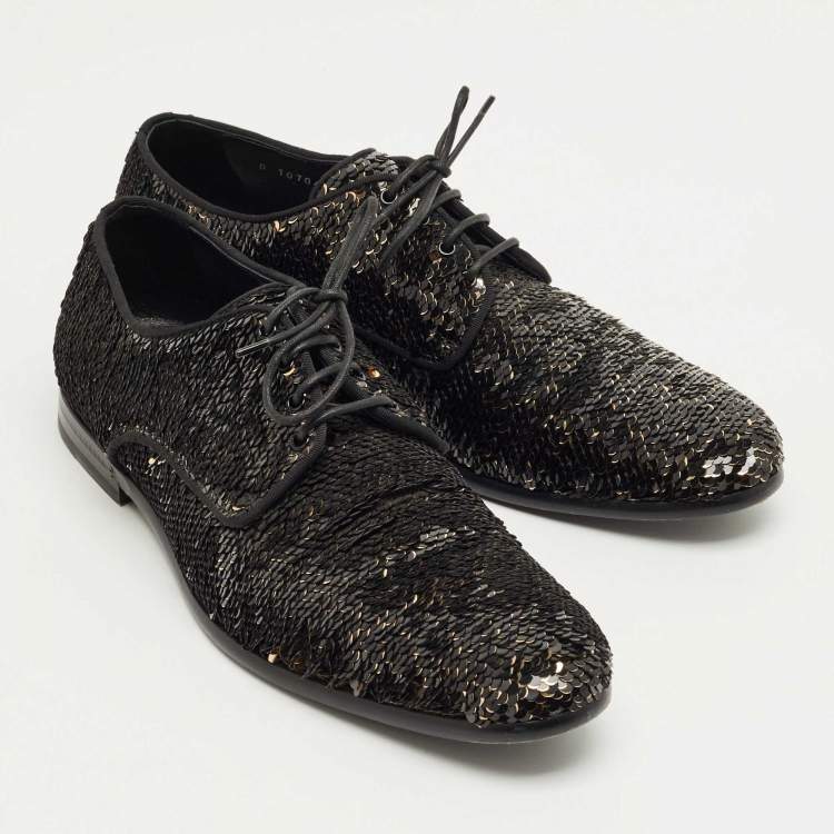 Pre Owned Dolce & Gabbana Black/Gold Sequin Derby Size 42