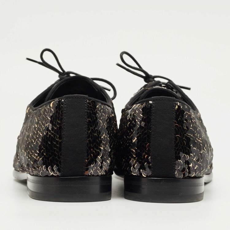 Pre Owned Dolce & Gabbana Black/Gold Sequin Derby Size 42