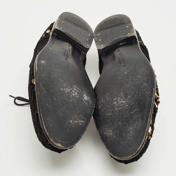 Pre Owned Dolce & Gabbana Black/Gold Sequin Derby Size 42