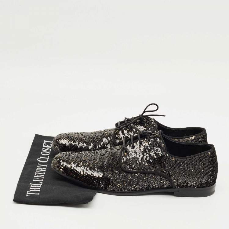 Pre Owned Dolce & Gabbana Black/Gold Sequin Derby Size 42