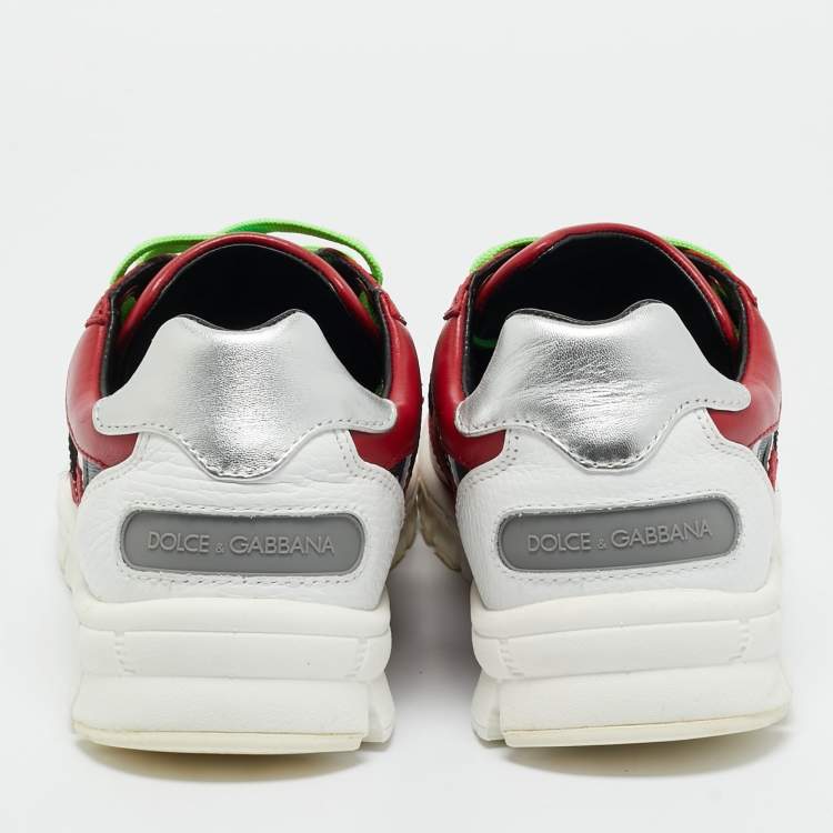 Pre Owned Dolce & Gabbana Multicolor Leather and Skull and Crossbone Print Canvas Jamaica Sneakers Size 40