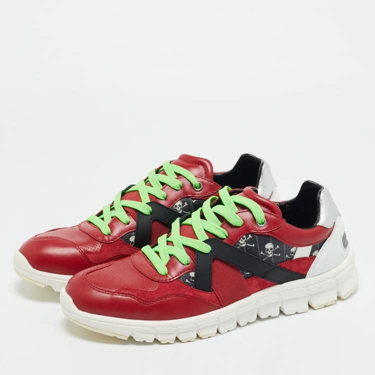 Pre Owned Dolce & Gabbana Multicolor Leather and Skull and Crossbone Print Canvas Jamaica Sneakers Size 40