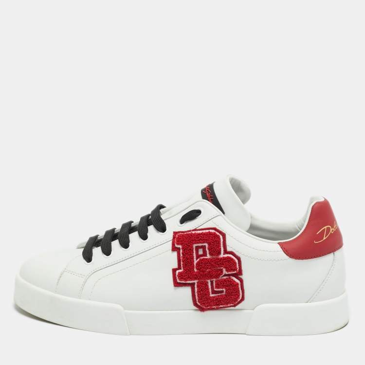 Pre Owned Dolce & Gabbana White/Black Leather logo Patch Portofino Sneakers Size 43.5            