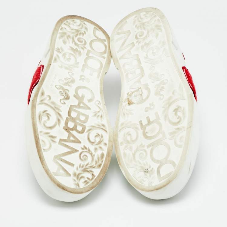 Pre Owned Dolce & Gabbana White/Black Leather logo Patch Portofino Sneakers Size 43.5            