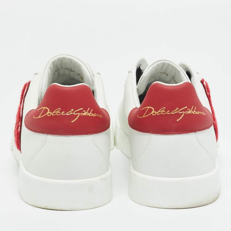 Pre Owned Dolce & Gabbana White/Black Leather logo Patch Portofino Sneakers Size 43.5            