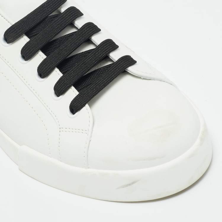 Pre Owned Dolce & Gabbana White/Black Leather logo Patch Portofino Sneakers Size 43.5            