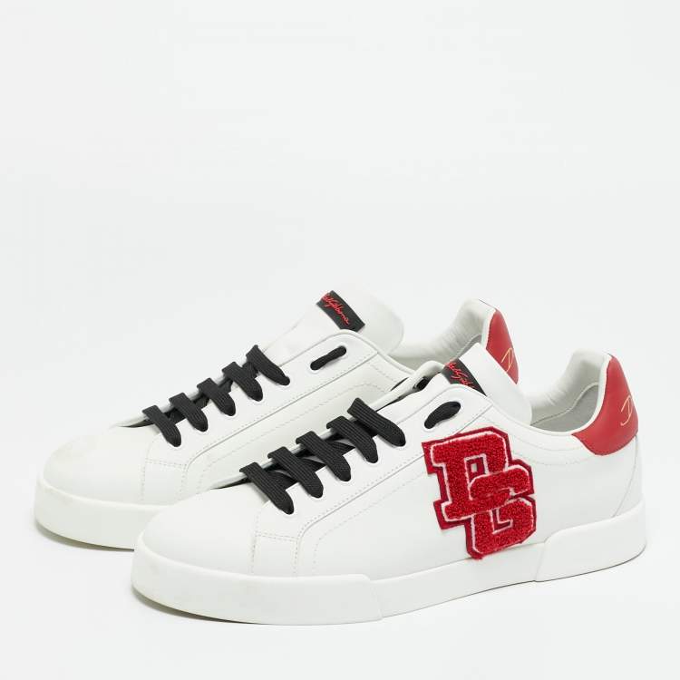 Pre Owned Dolce & Gabbana White/Black Leather logo Patch Portofino Sneakers Size 43.5            