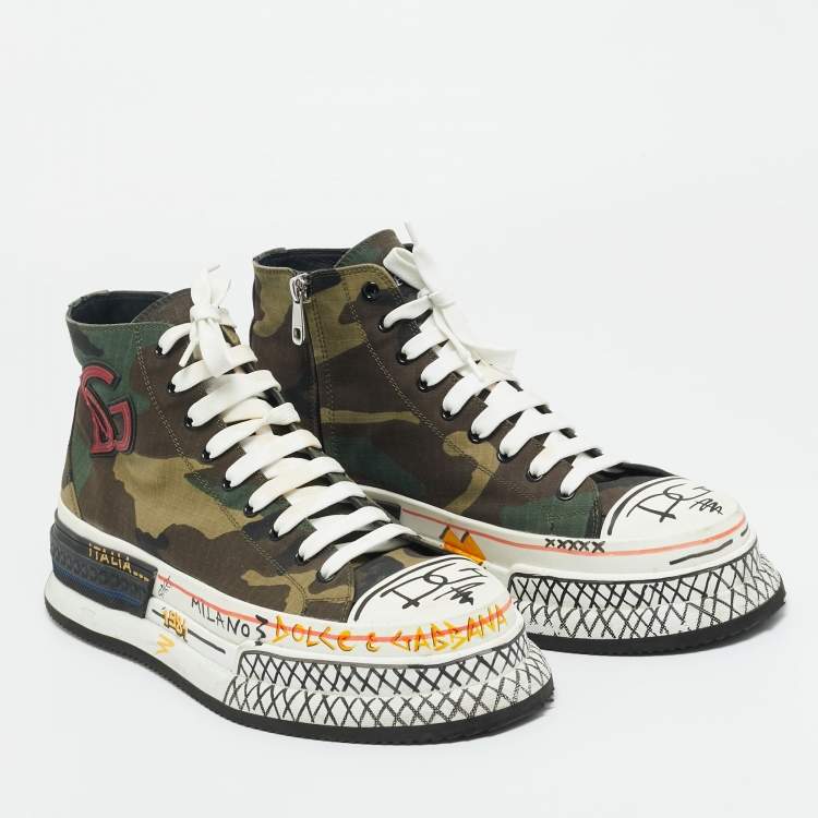 Pre Owned Dolce & Gabanna Green Camouflage Canvas High Top  Sneakers Size 44.5