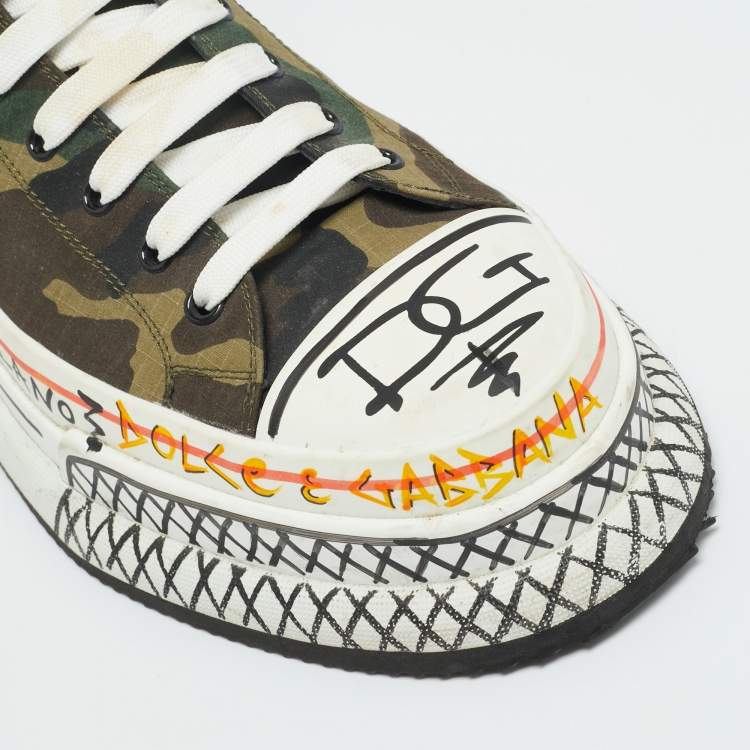 Pre Owned Dolce & Gabanna Green Camouflage Canvas High Top  Sneakers Size 44.5