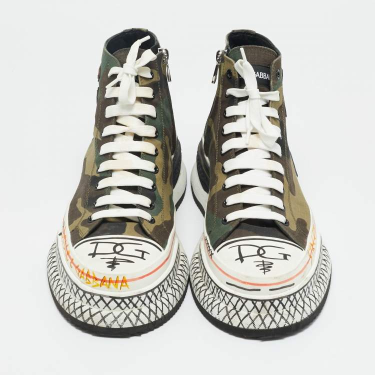 Pre Owned Dolce & Gabanna Green Camouflage Canvas High Top  Sneakers Size 44.5