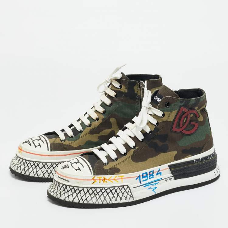 Pre Owned Dolce & Gabanna Green Camouflage Canvas High Top  Sneakers Size 44.5
