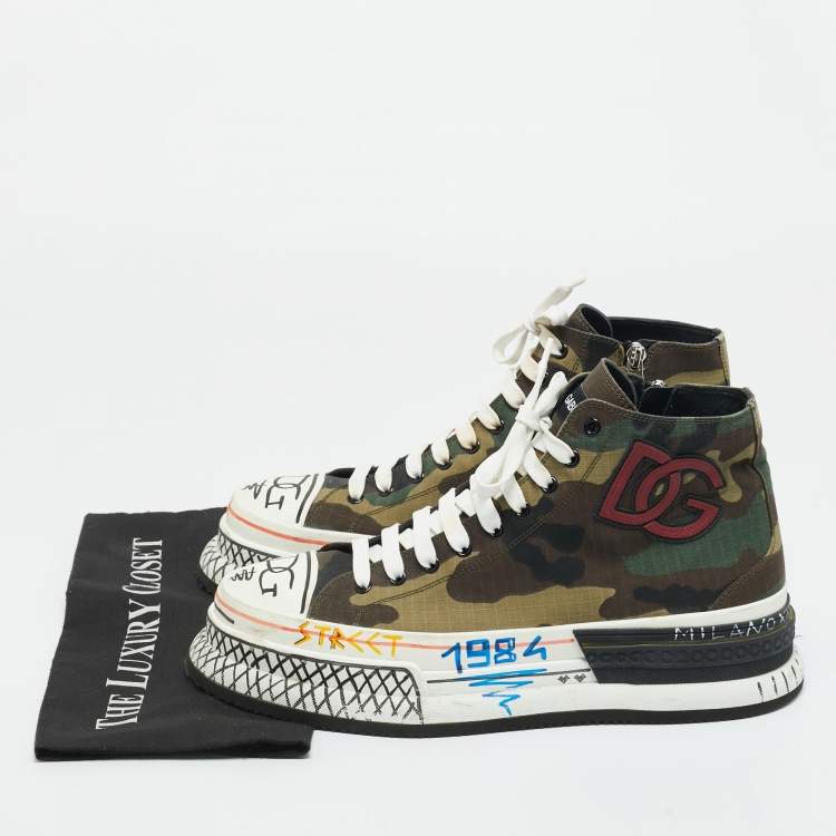 Pre Owned Dolce & Gabanna Green Camouflage Canvas High Top  Sneakers Size 44.5