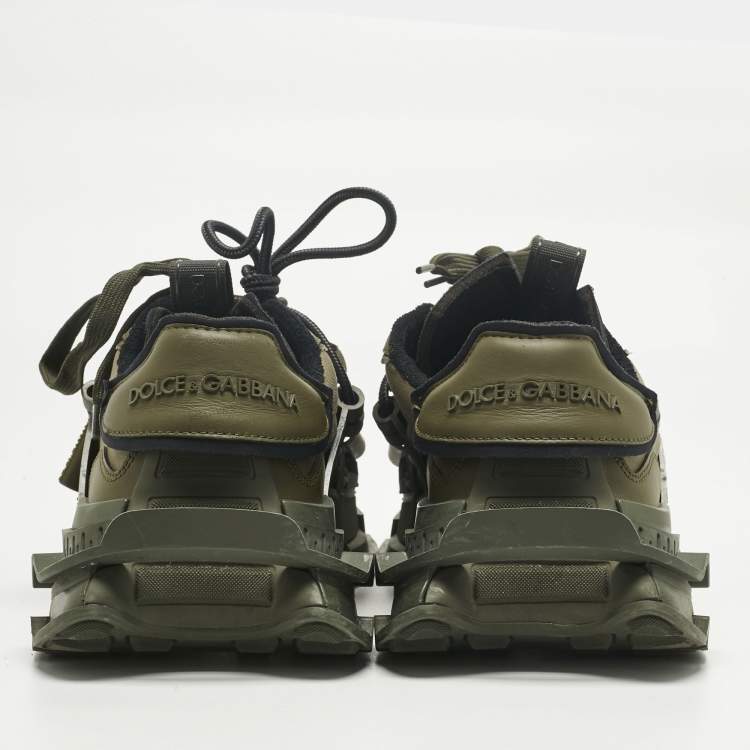 Pre Owned Dolce & Gabbana Green Leather and Nylon Space Lace Up Sneakers Size 40