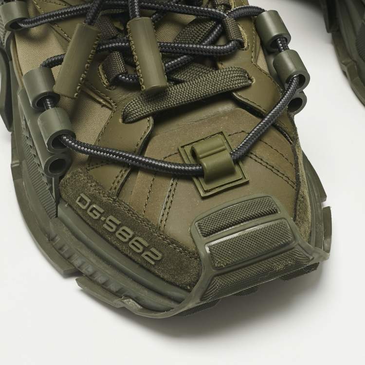 Pre Owned Dolce & Gabbana Green Leather and Nylon Space Lace Up Sneakers Size 40