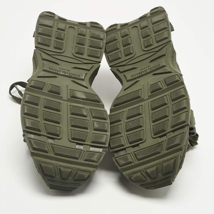 Pre Owned Dolce & Gabbana Green Leather and Nylon Space Lace Up Sneakers Size 40