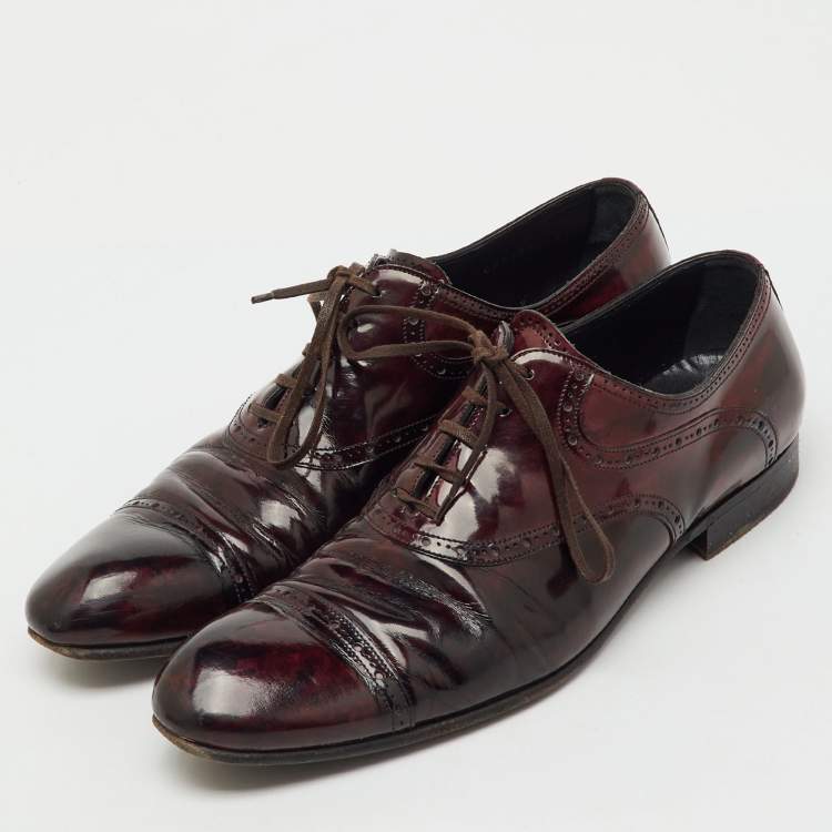 Pre Owned Dolce & Gabbana Burgundy Leather Brogue Lace Up Oxford Size 43