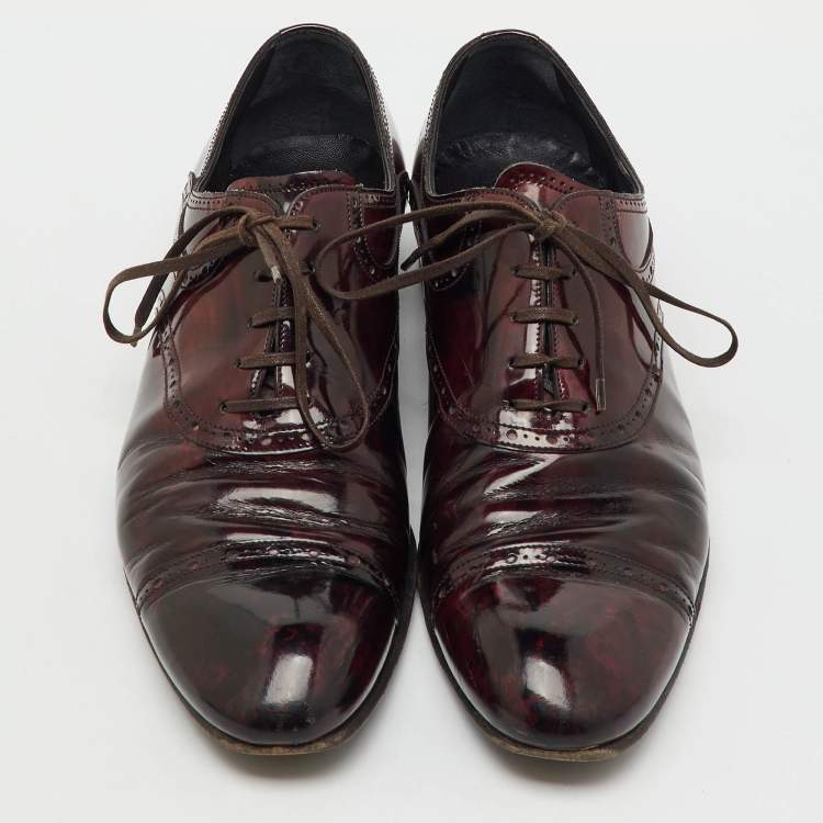 Pre Owned Dolce & Gabbana Burgundy Leather Brogue Lace Up Oxford Size 43