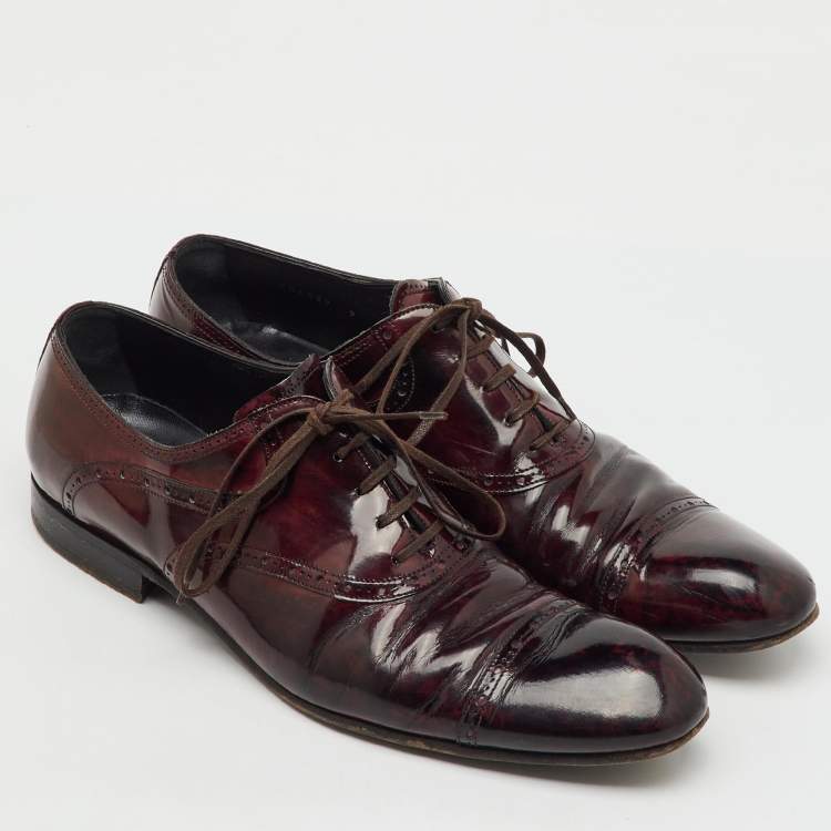 Pre Owned Dolce & Gabbana Burgundy Leather Brogue Lace Up Oxford Size 43