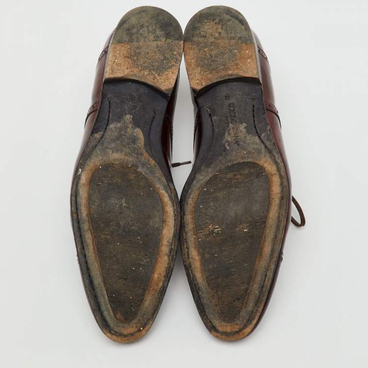 Pre Owned Dolce & Gabbana Burgundy Leather Brogue Lace Up Oxford Size 43