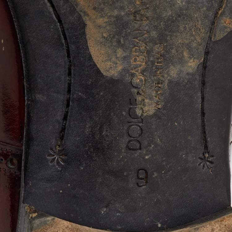 Pre Owned Dolce & Gabbana Burgundy Leather Brogue Lace Up Oxford Size 43