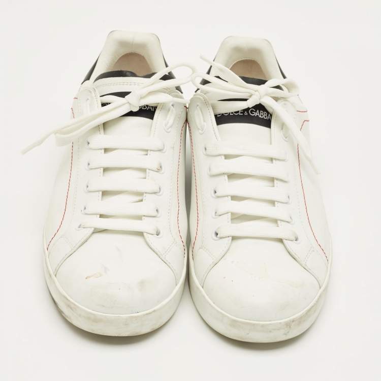 مملوكة مسبقًا Dolce & Gabbana White/Black Leather Portofino Low Top Sneakers Size 42.5