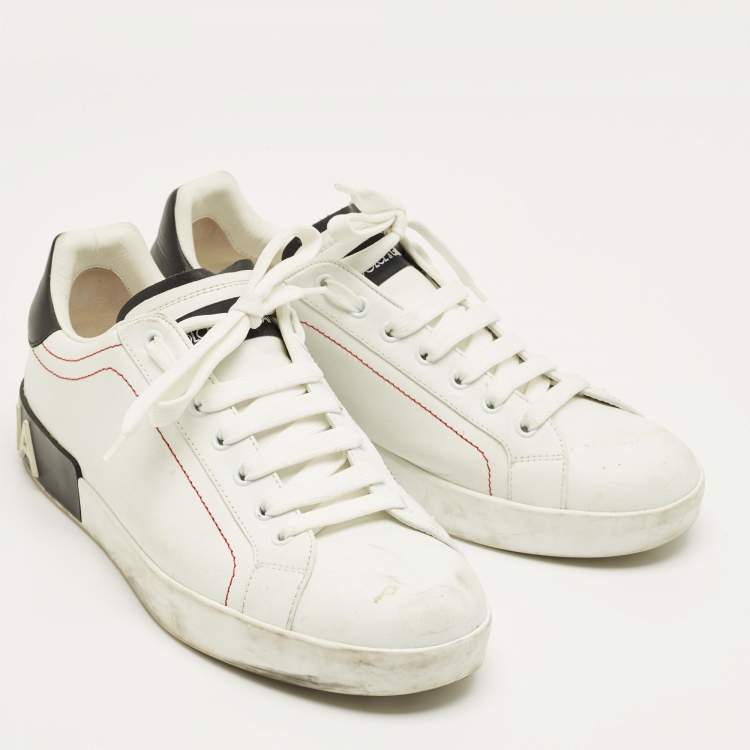 مملوكة مسبقًا Dolce & Gabbana White/Black Leather Portofino Low Top Sneakers Size 42.5