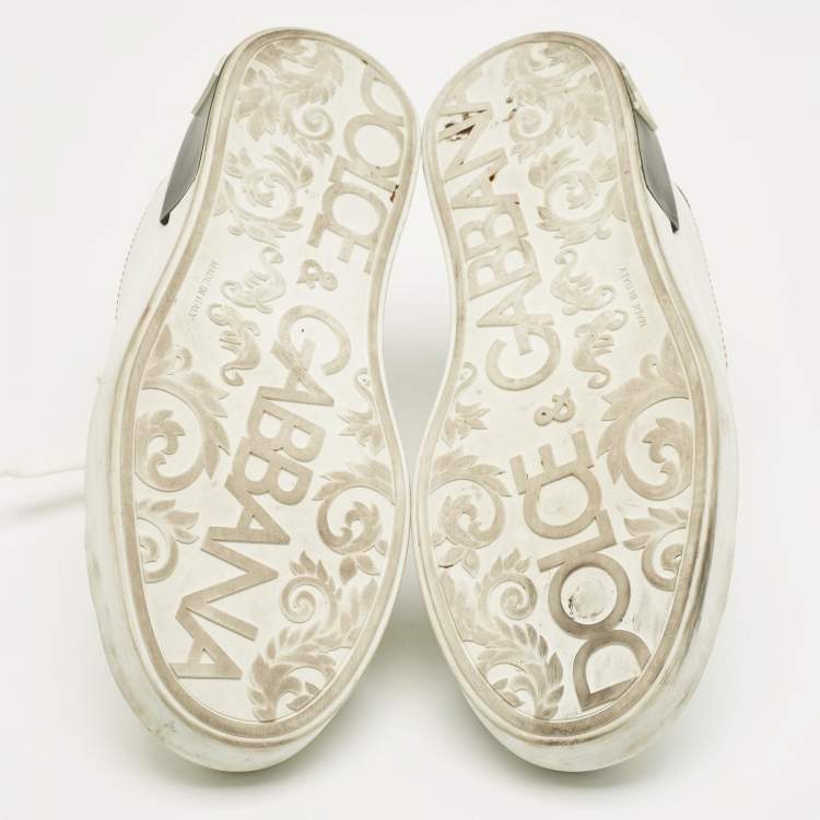 مملوكة مسبقًا Dolce & Gabbana White/Black Leather Portofino Low Top Sneakers Size 42.5