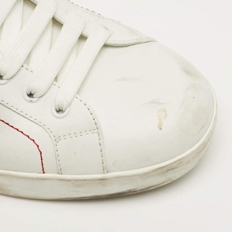 مملوكة مسبقًا Dolce & Gabbana White/Black Leather Portofino Low Top Sneakers Size 42.5