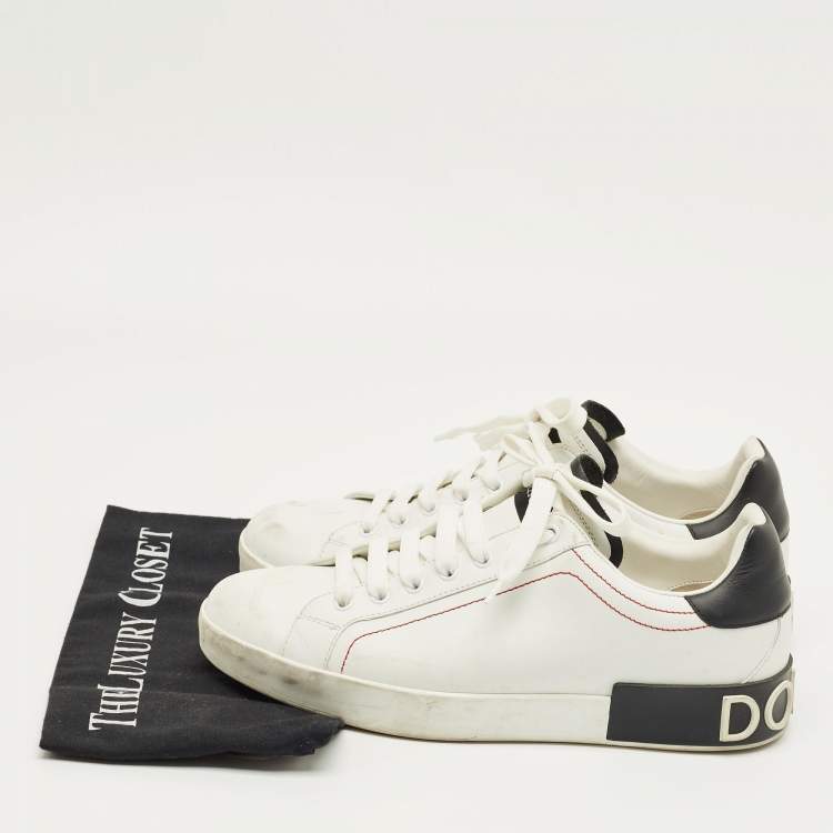 مملوكة مسبقًا Dolce & Gabbana White/Black Leather Portofino Low Top Sneakers Size 42.5