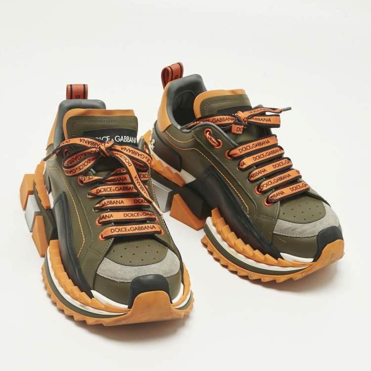 Pre Owned Dolce & Gabbana Green/Orange Leather Super King Platform Low Top Sneakers Size 40