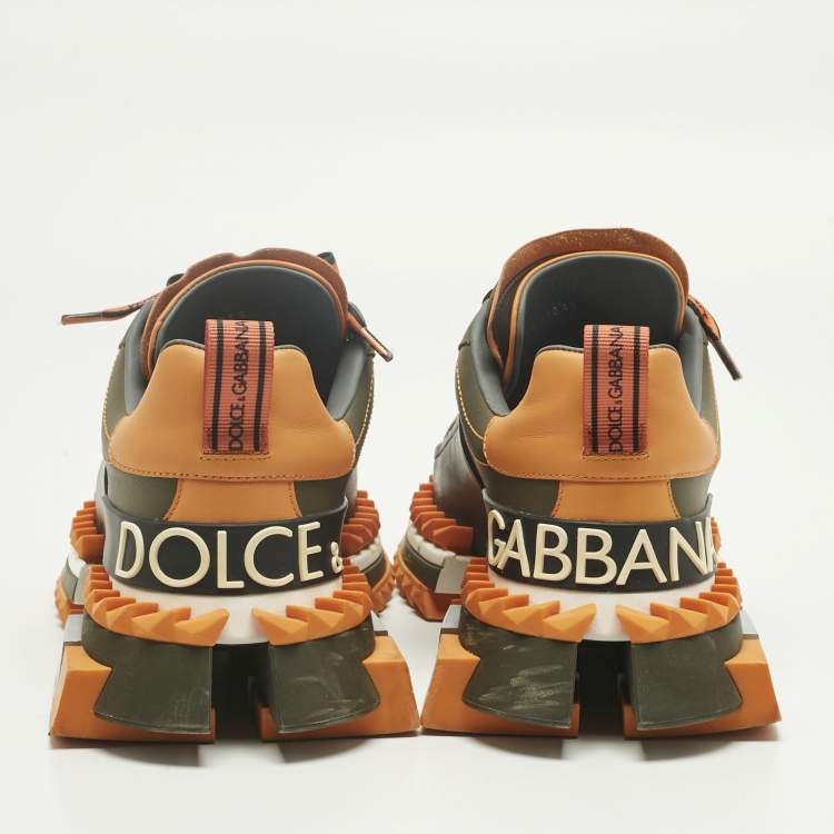 Pre Owned Dolce & Gabbana Green/Orange Leather Super King Platform Low Top Sneakers Size 40