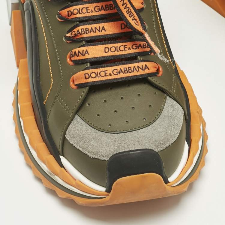 Pre Owned Dolce & Gabbana Green/Orange Leather Super King Platform Low Top Sneakers Size 40