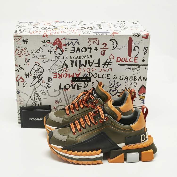 Pre Owned Dolce & Gabbana Green/Orange Leather Super King Platform Low Top Sneakers Size 40