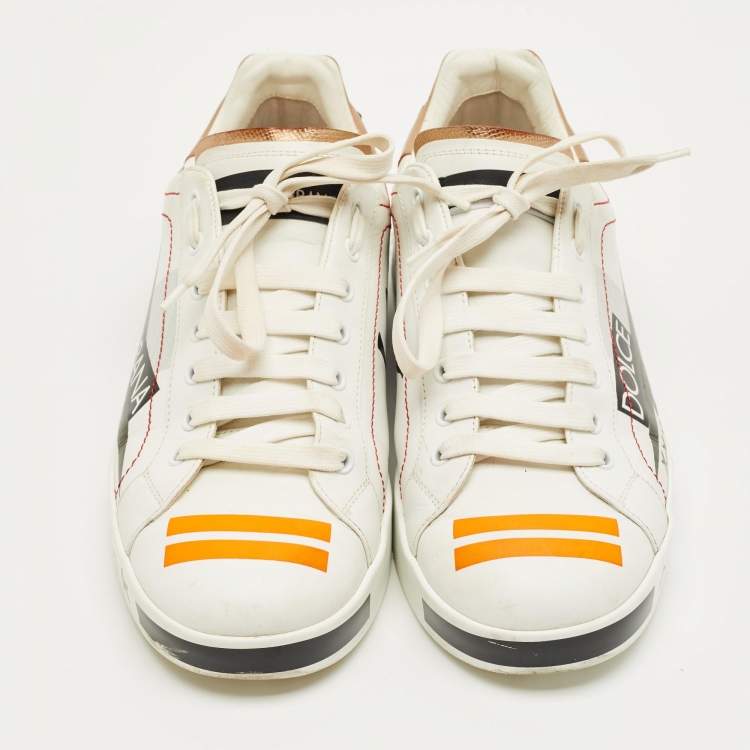 Pre Owned Dolce & Gabbana White Leather King Angels Portofino Low top Sneakers Size 43