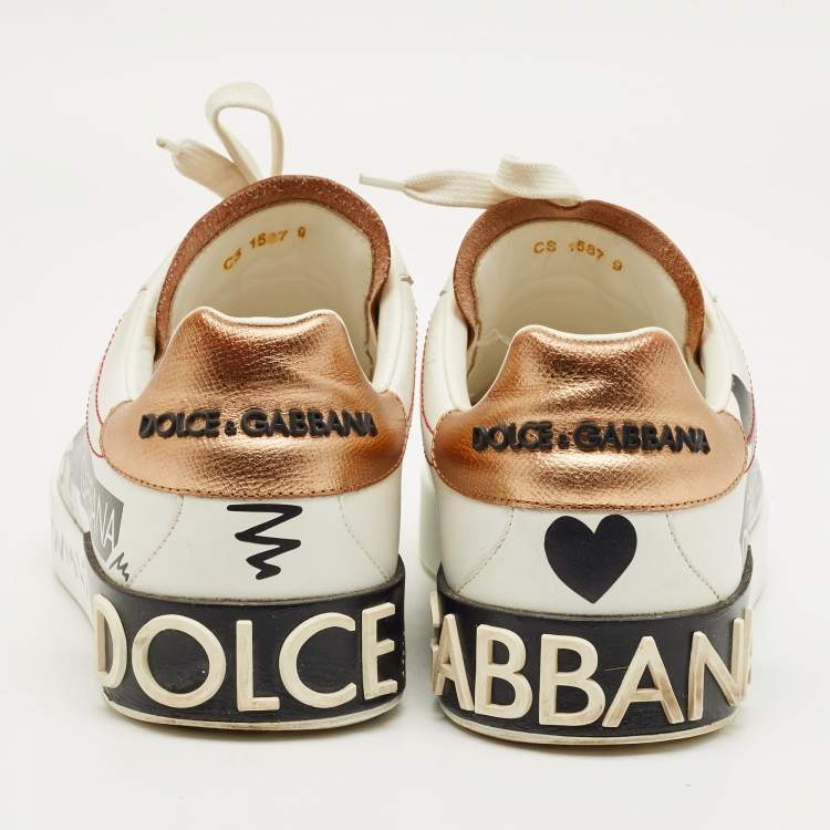 Pre Owned Dolce & Gabbana White Leather King Angels Portofino Low top Sneakers Size 43