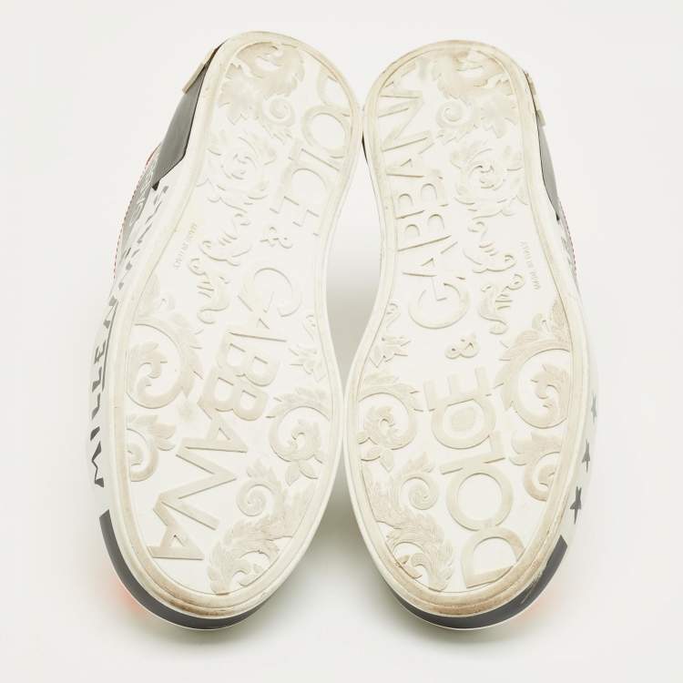 Pre Owned Dolce & Gabbana White Leather King Angels Portofino Low top Sneakers Size 43